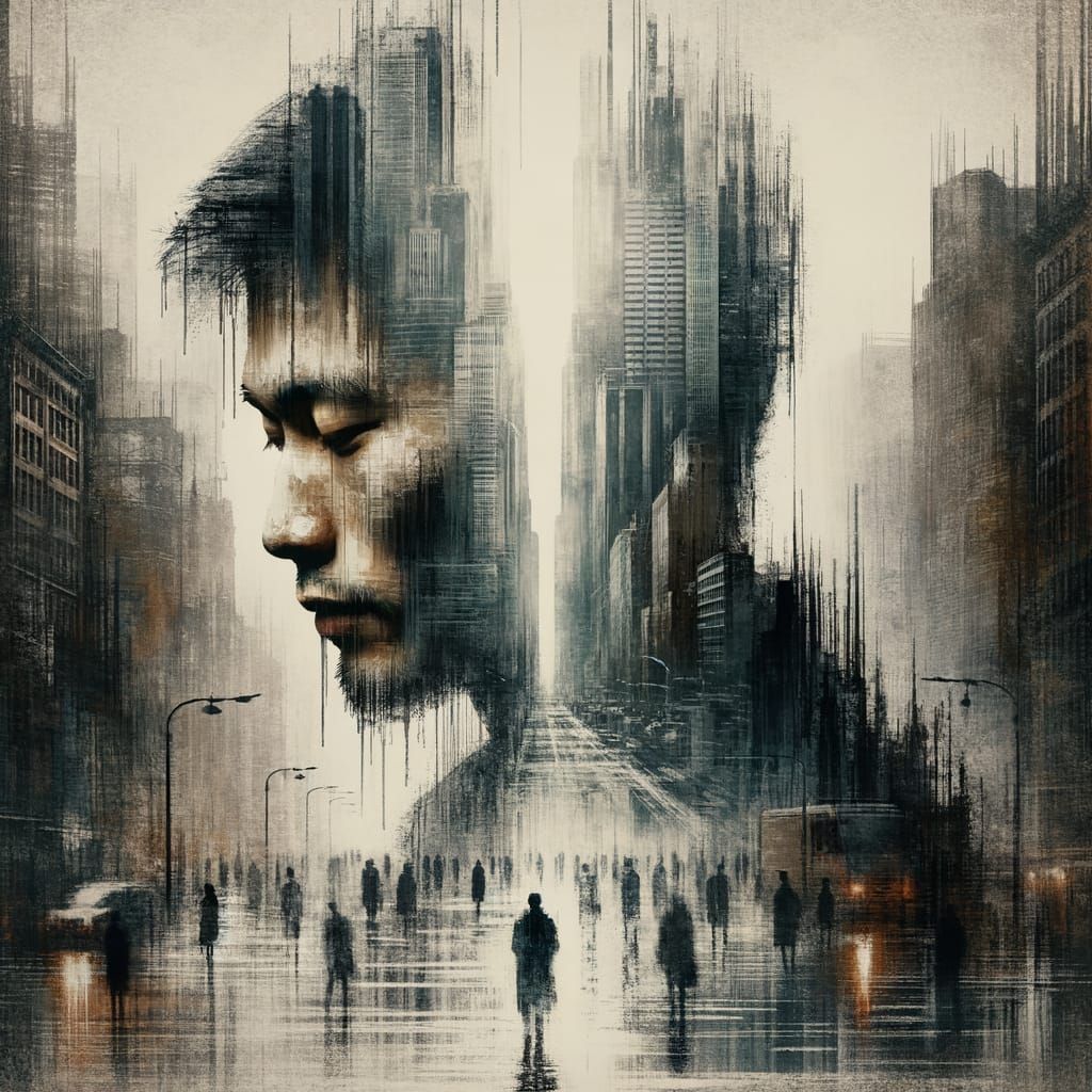 Ethereal Melancholy: A Haunting Double Exposure Oil Painting