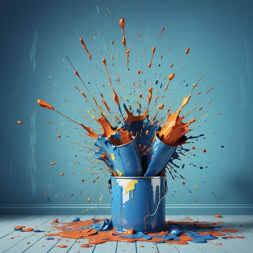 Exploding Paint Can in Blue Room Illustration