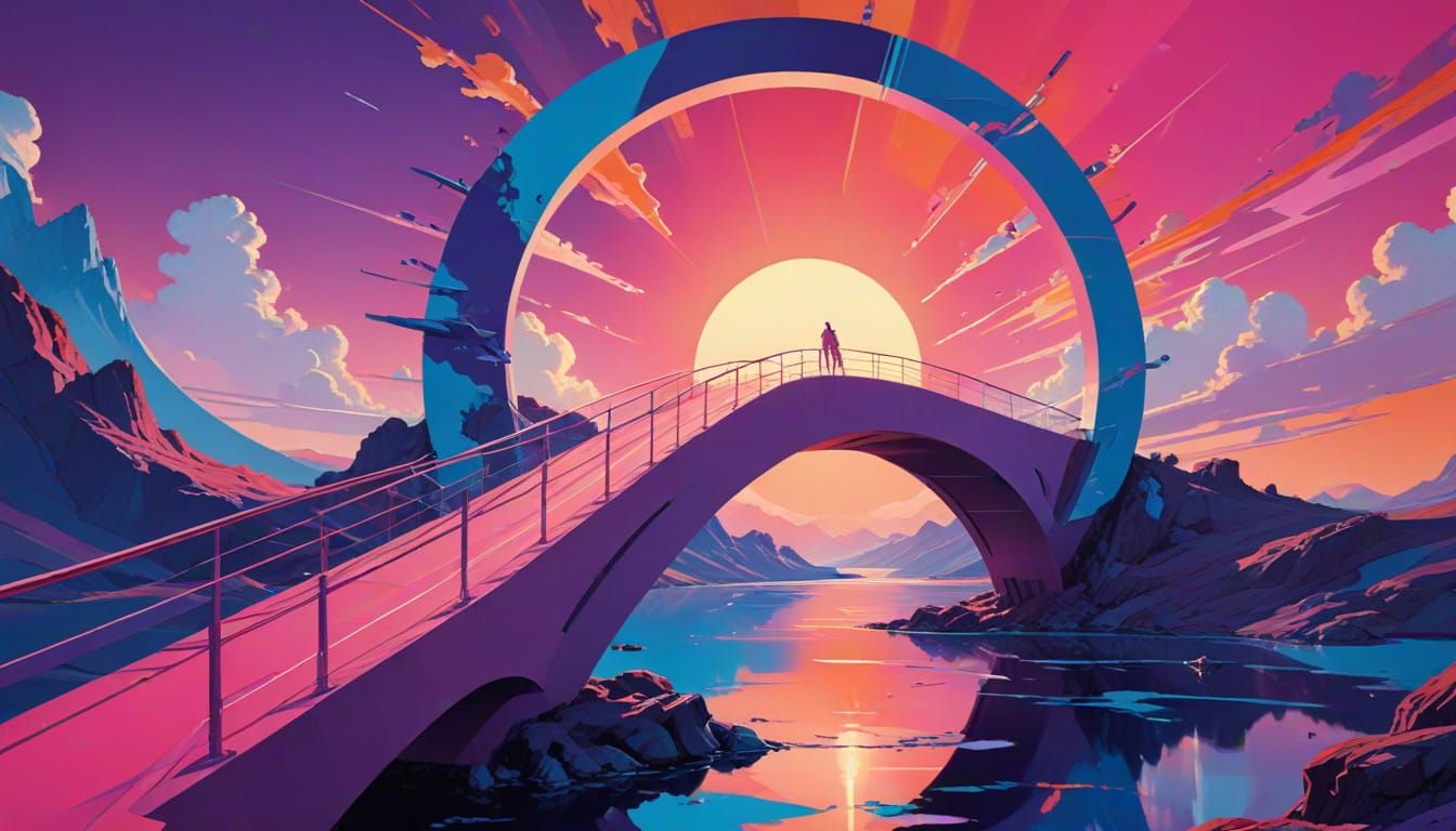 Infinity Bridge in Vibrant, Swirly Void