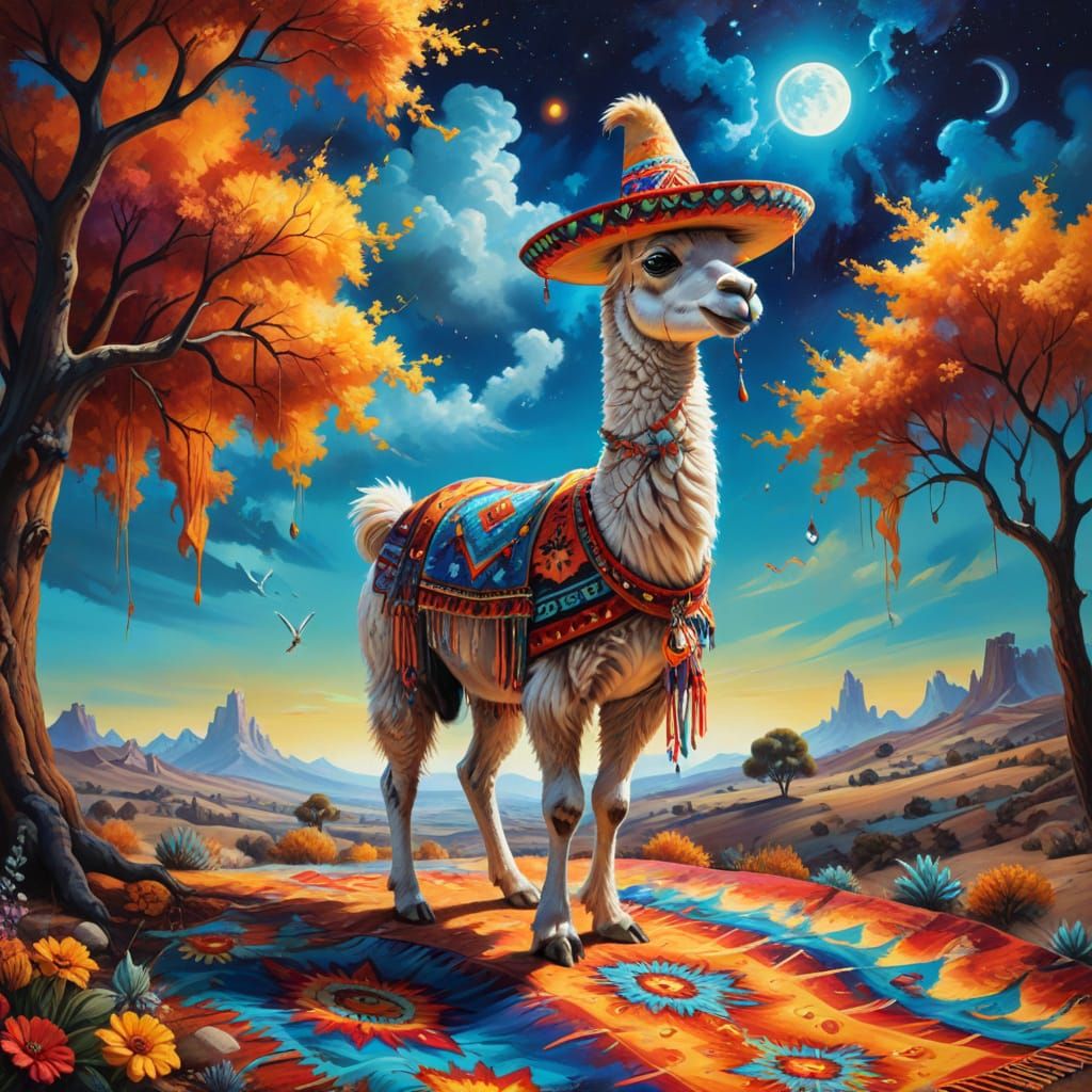 Surreal Llama with Sombrero in Dali Style