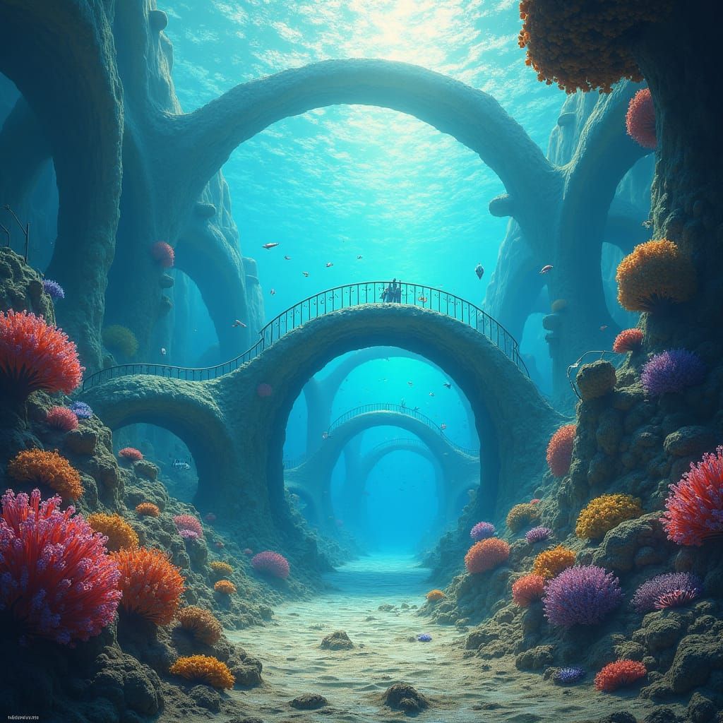 Underwater Bay Bridge in Glass, Psychedelic Coral Reefs