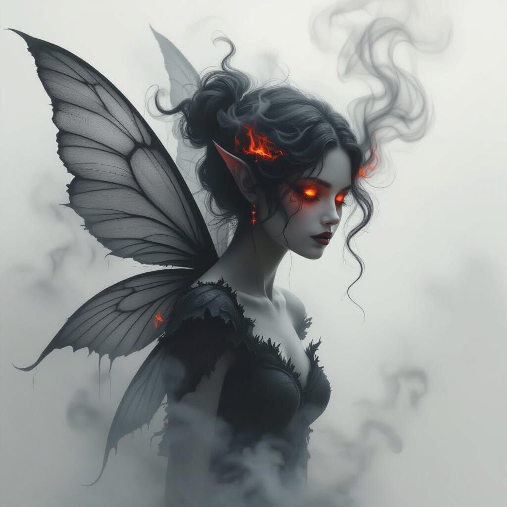 Smoke-Infused Fairy Portrait in Dark Fantasy Style