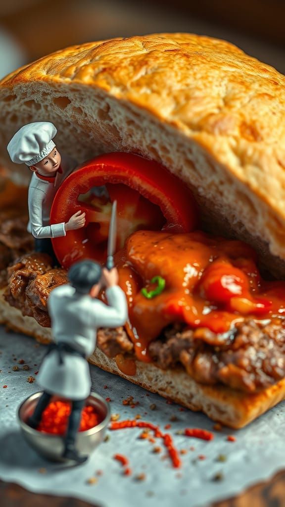 Tiny Chefs Make Shawarma Sandwich: Surreal Scale