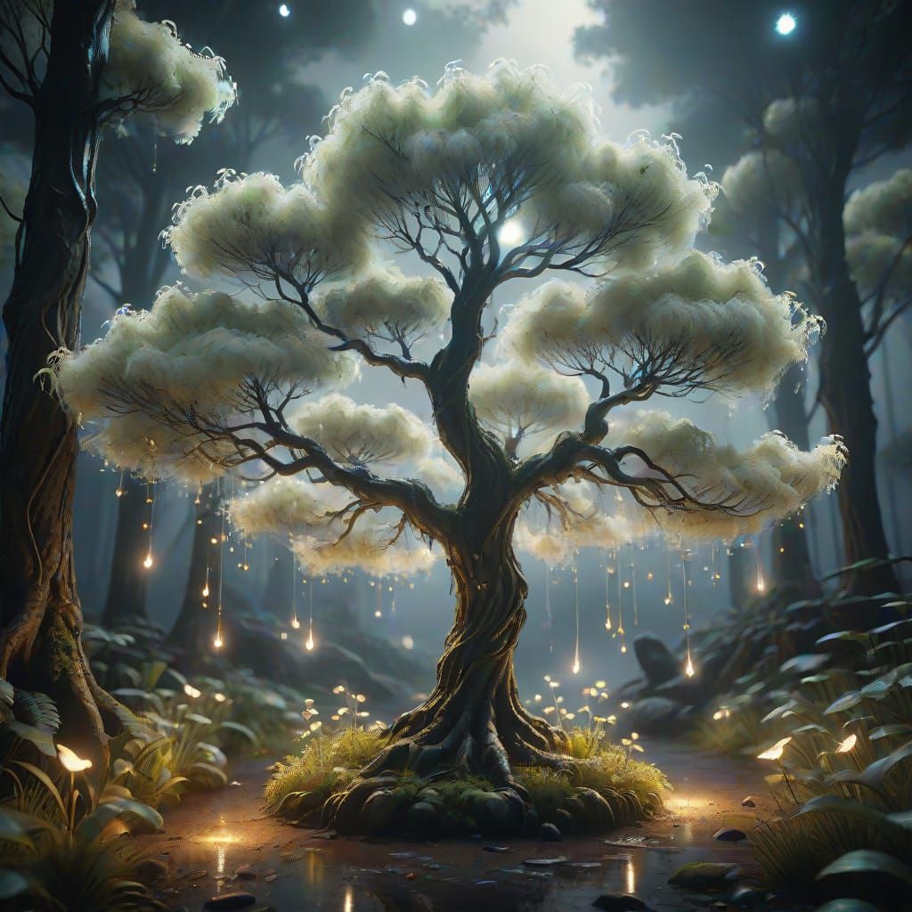 Whimsical Fantasy Tree in Enchanted Forest