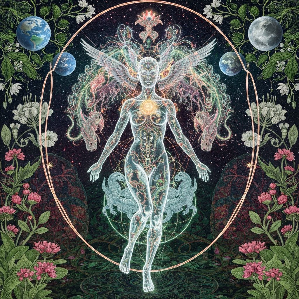 Bioluminescent Figure Dancing in Dreamscape, Ethereal Style