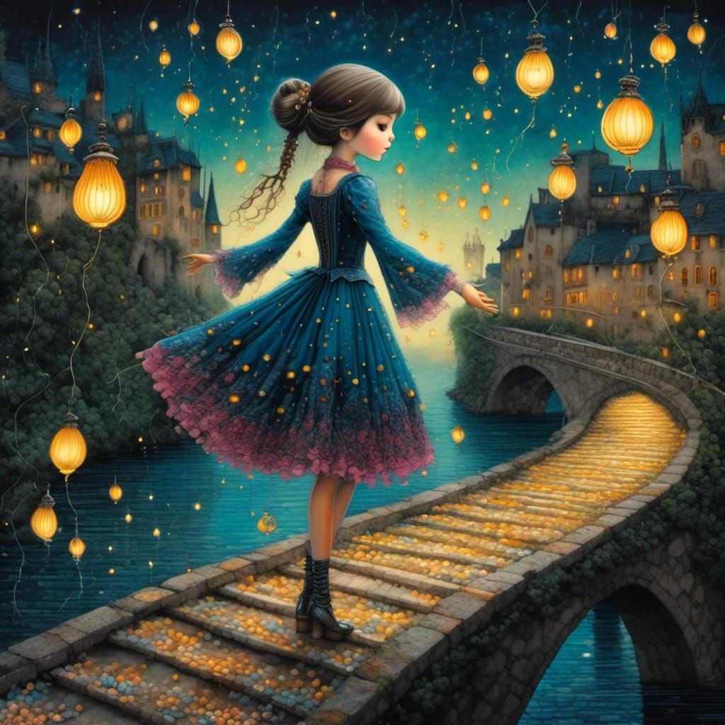 Girl Dancing Under Starlight in Avignon, France