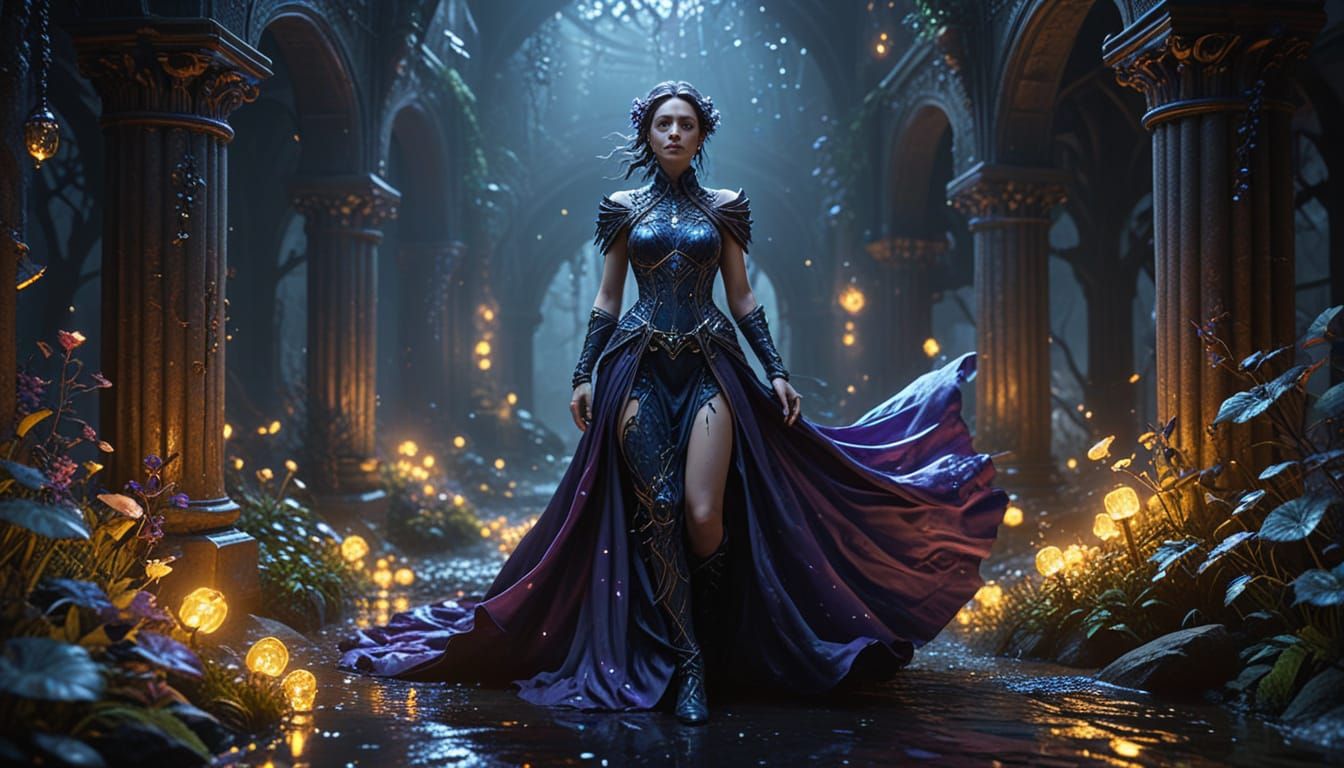 Bioluminescent Alien Supermodel on Obsidian Runway