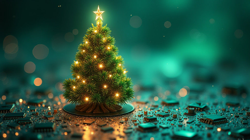 Futuristic Christmas Tree with Glowing Ornaments