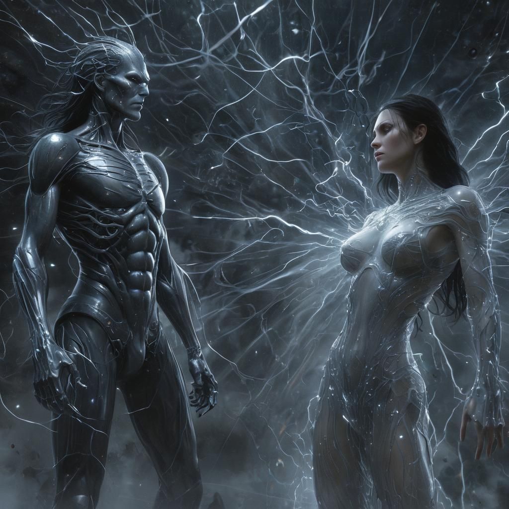 Ethereal Beings Defeat World Eater in Digital Watercolor