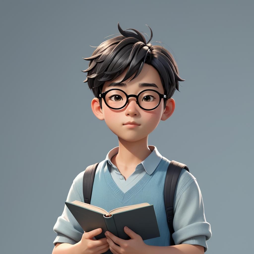 Energetic Boy with Book in C4D Cartoon Style
