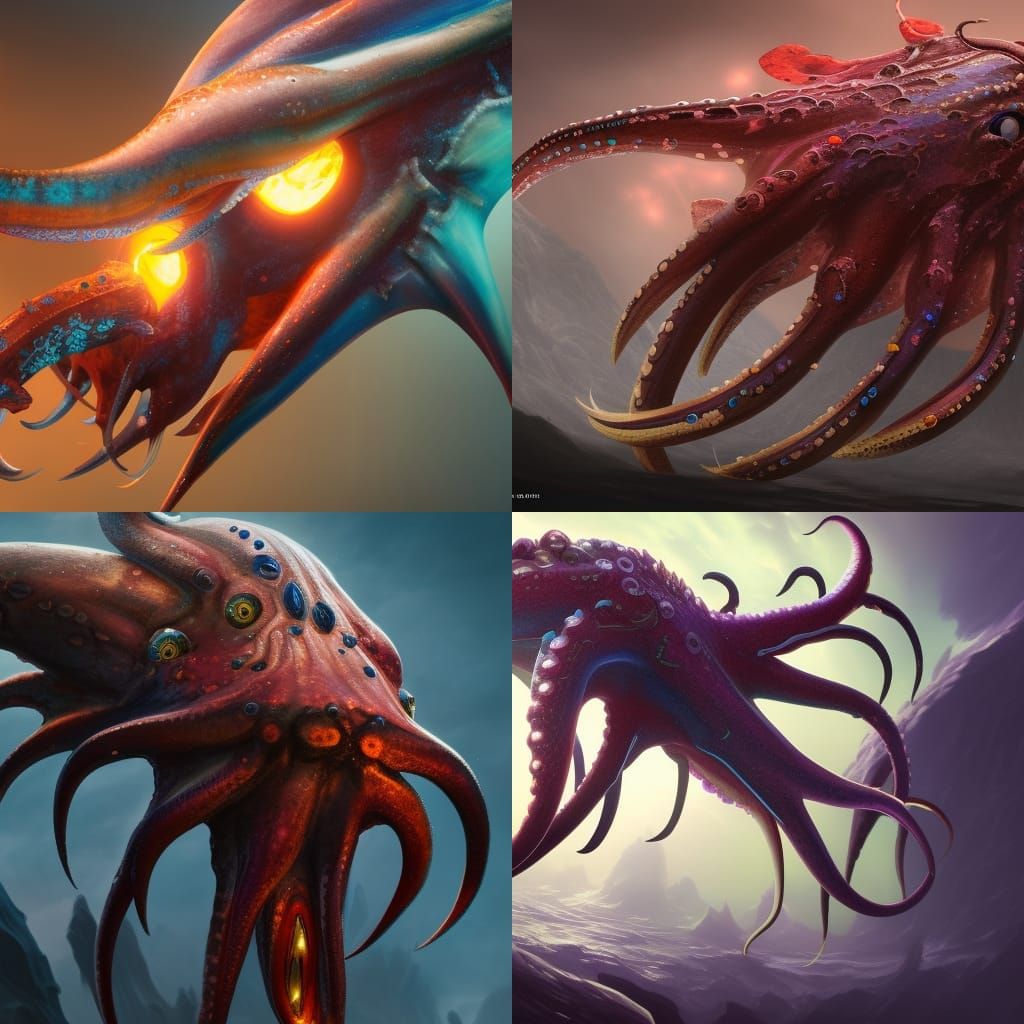 Intricate Squid Brain Monster Concept Art