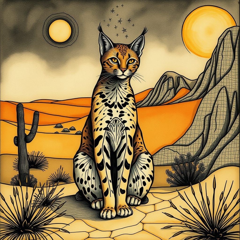 Stylized Meercat in Vibrant Desert Landscape