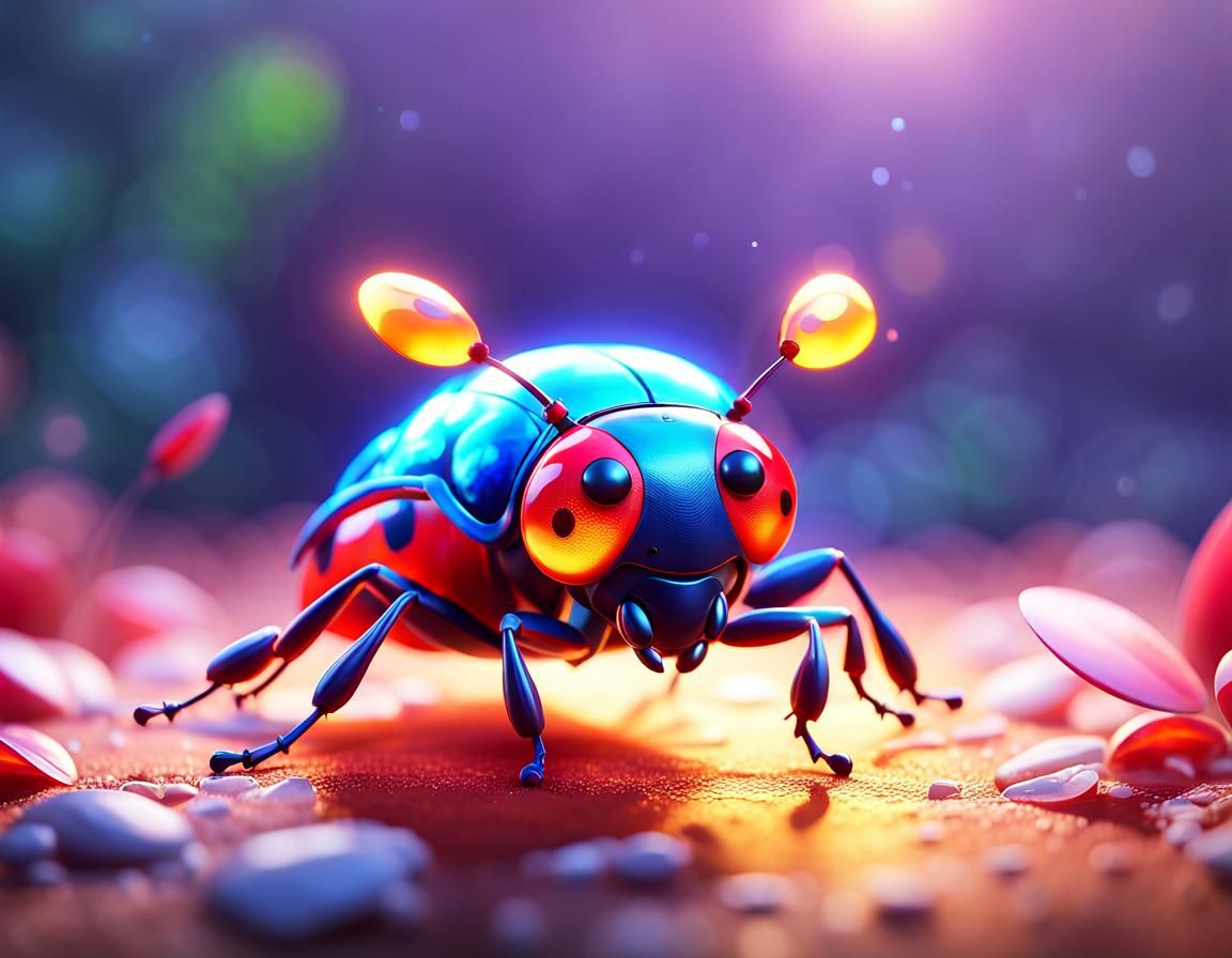Adorable Glowing Bug in Pixar Style: Digital Art