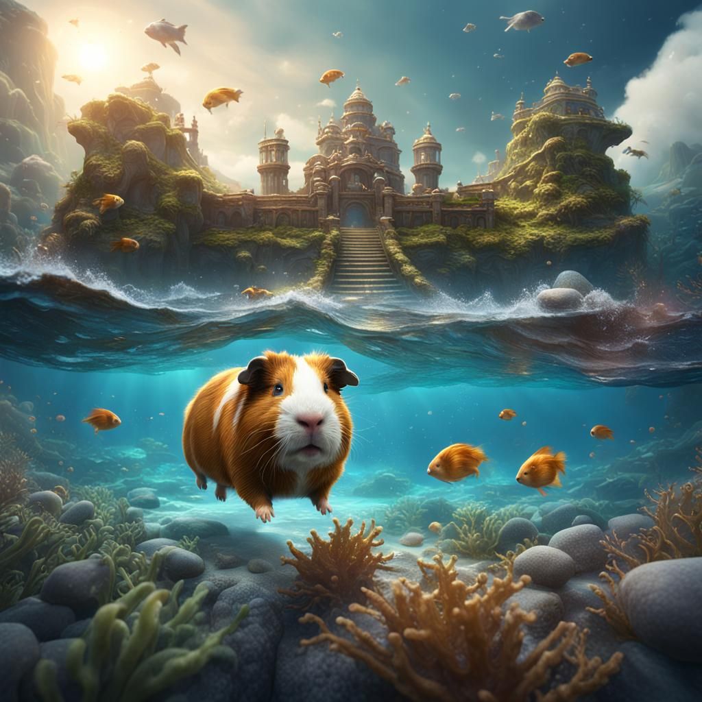 Guinea Pig Adrift in Ocean: Detailed Digital Art