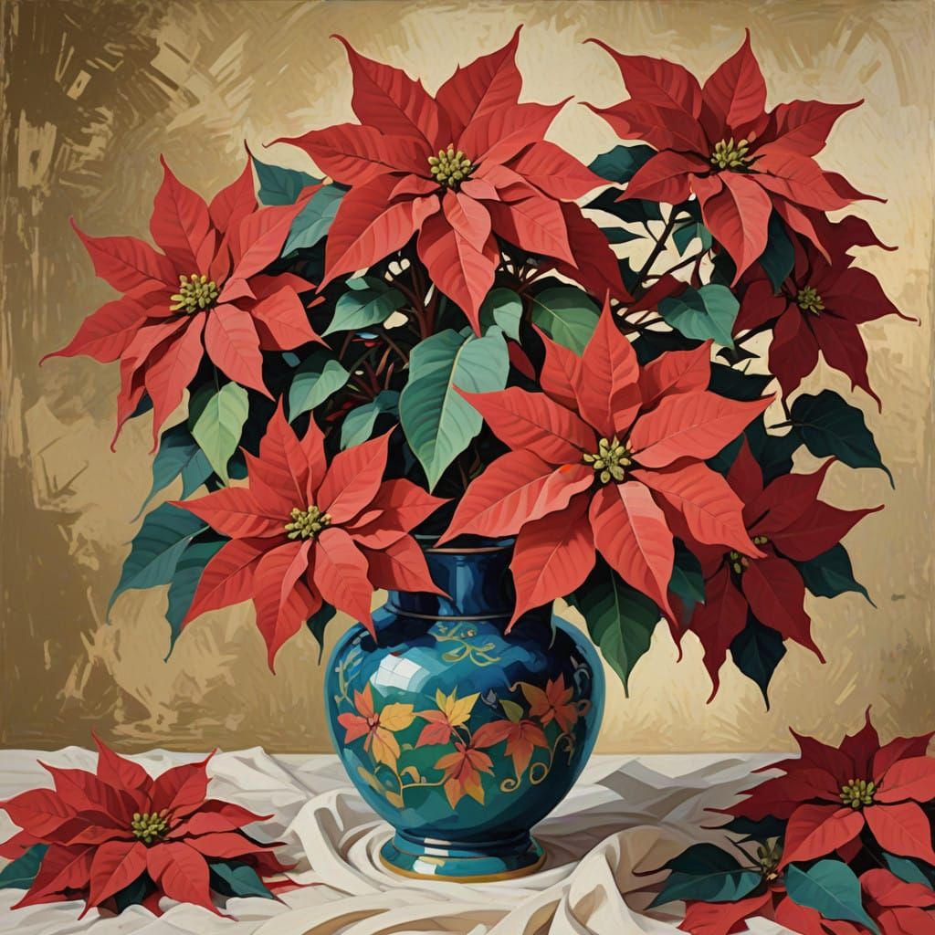 Vibrant Crimson Poinsettias in Antique Vase