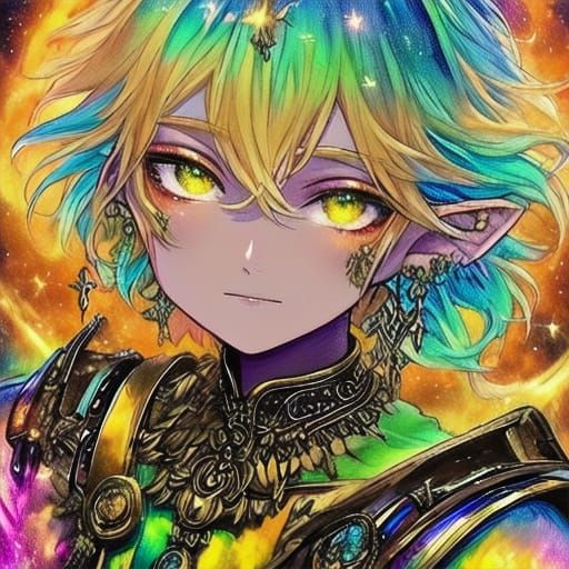 Cosmic Fantasy Portrait in Warm, Golden Light