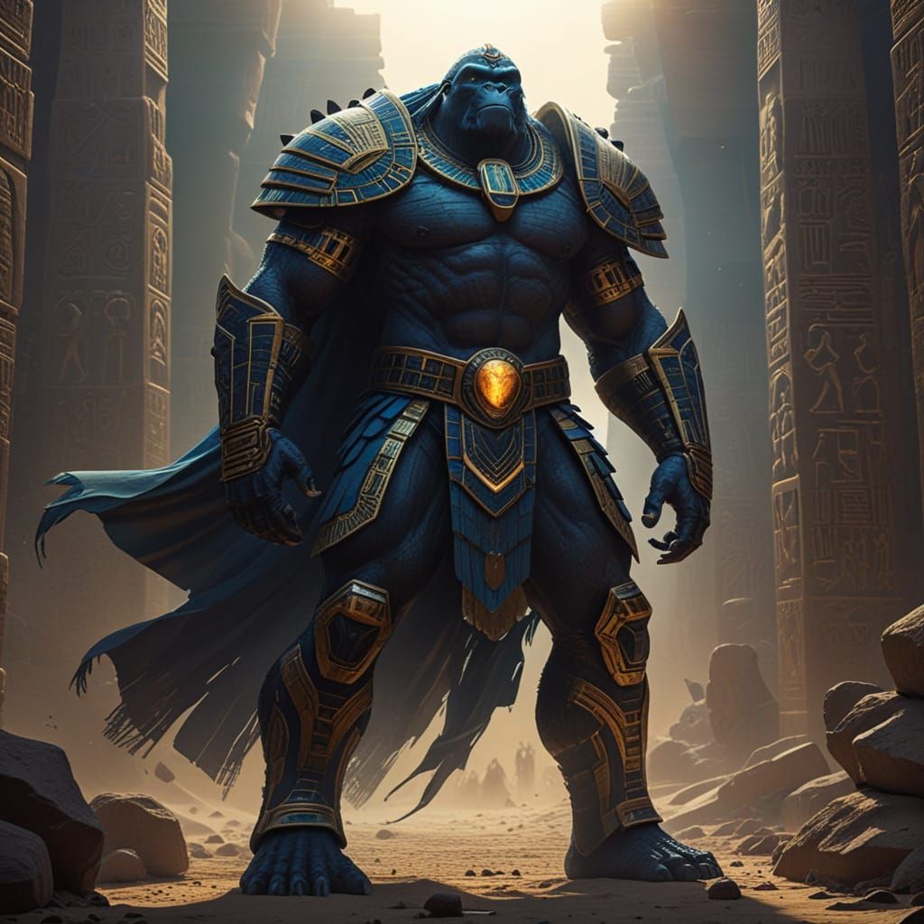 Egyptian Ape Hero in Golden Light