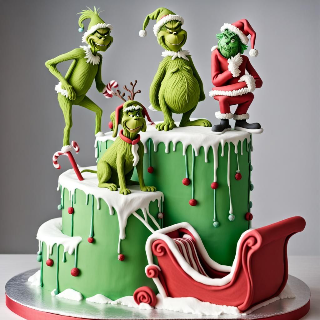 Grinch and Max Cake Sculpture in Sleigh
