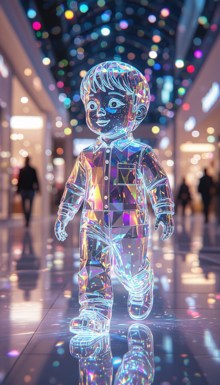 Crystal Boy Prismatic Reflections in Modern Mall