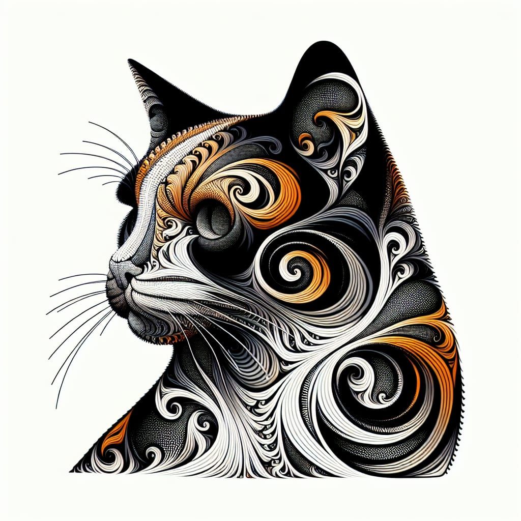 Fractal Calico Cat in Zentangle Style