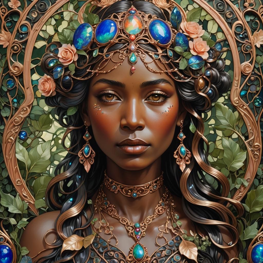 Art Nouveau Portrait: Native Woman with Opals
