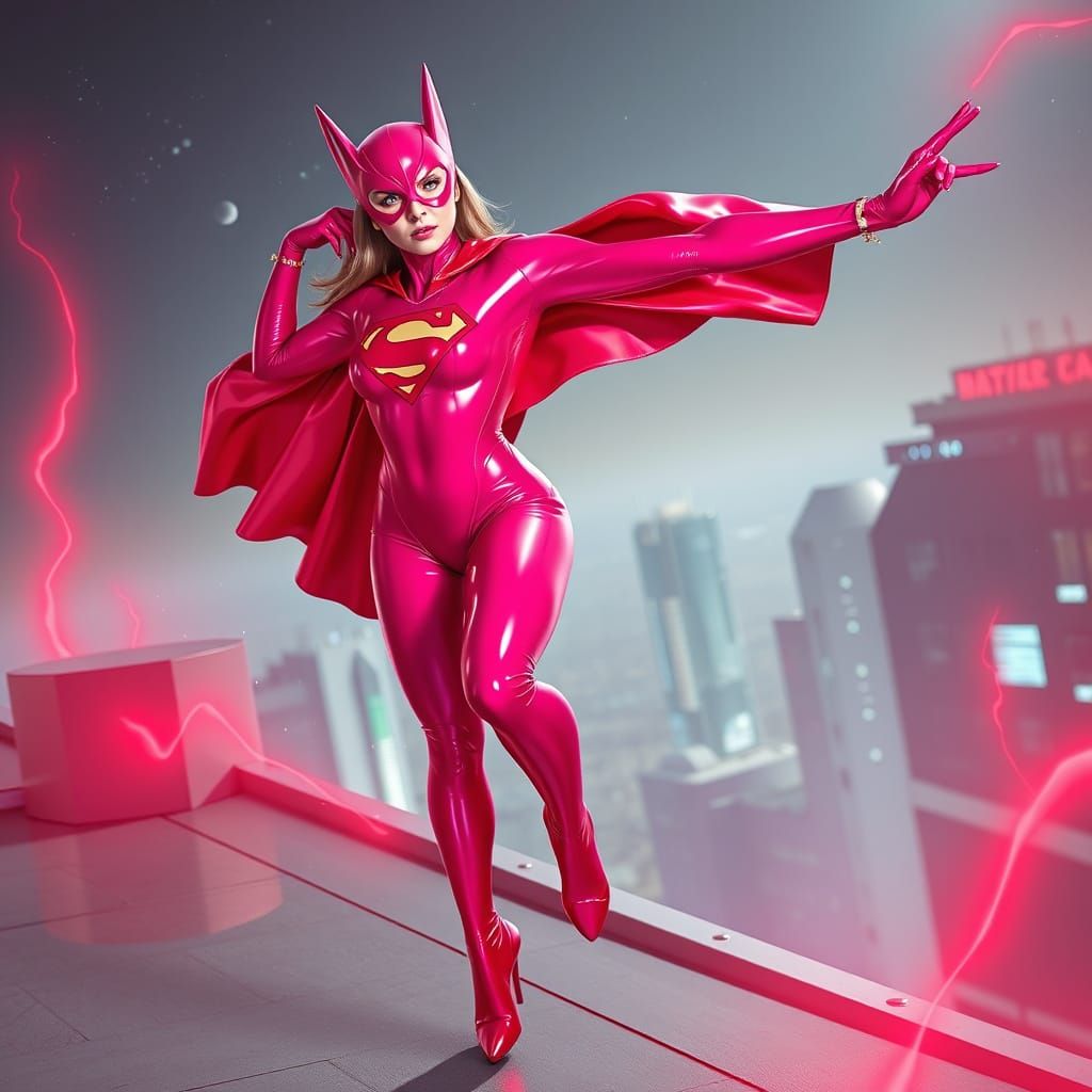 Supergirl in Pink Latex Catsuit, Anime Key Visual