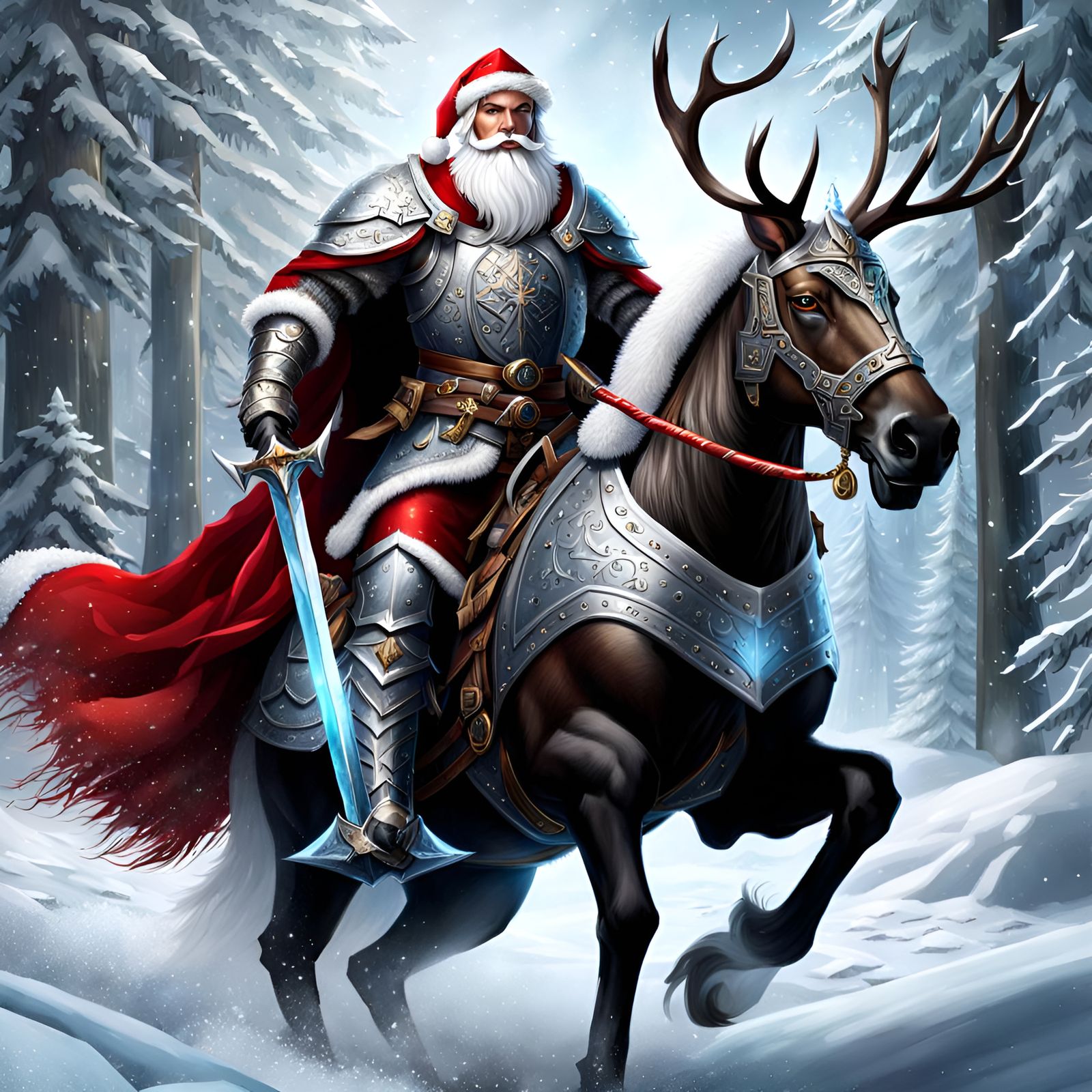 Winter Knight Santa Claus on Reindeer