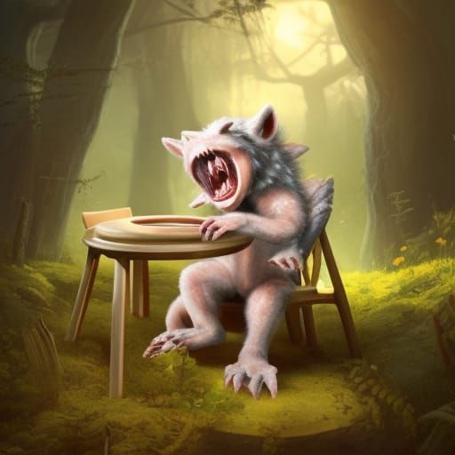 Cute Baby Werewolf Nursing in Highchair
