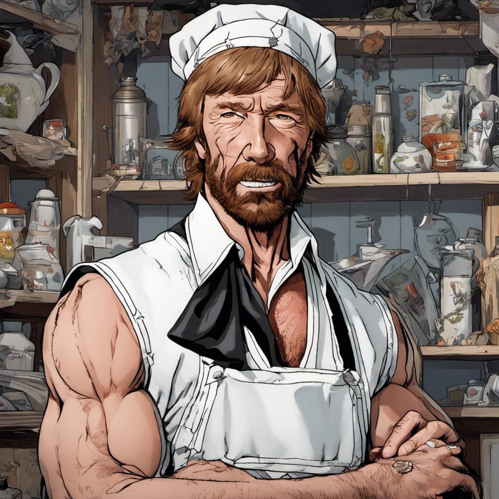 Chuck Norris, dressed as a French Maid