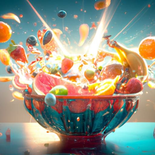 Exploding Fruit Bowl: Detailed Matte Painting