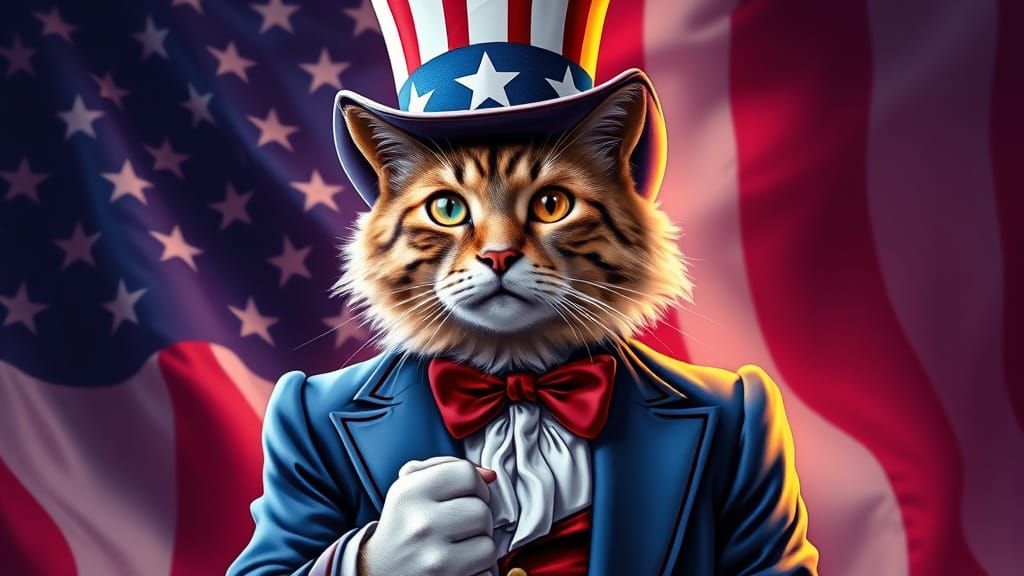 Cat as Uncle Sam in Americana Comic Art