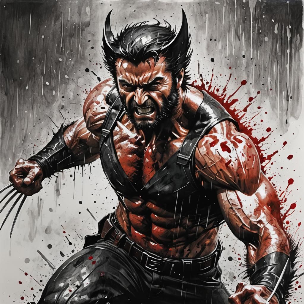 Wolverine in Action: Hyperdetailed Blood-Soaked Painting