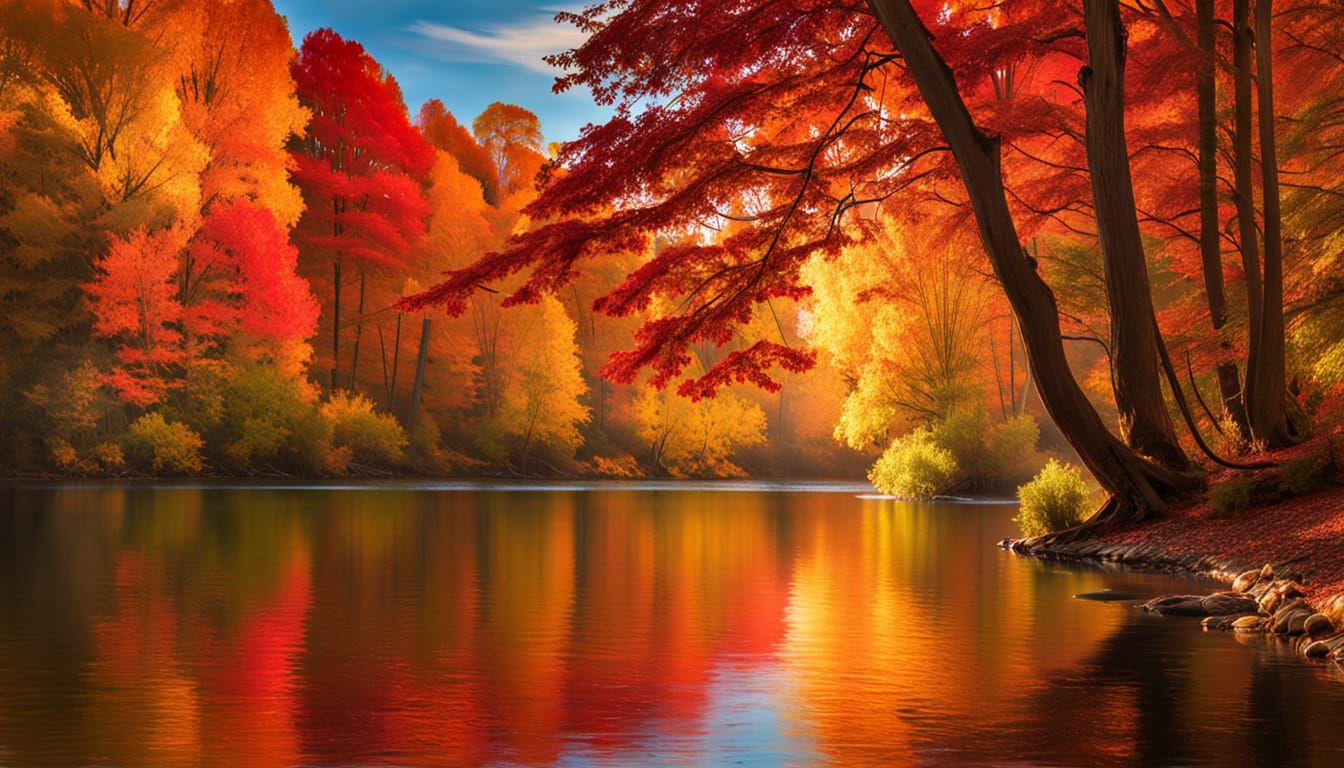 Majestic Eagle River Landscape in Autumn Impressionistic Sty...