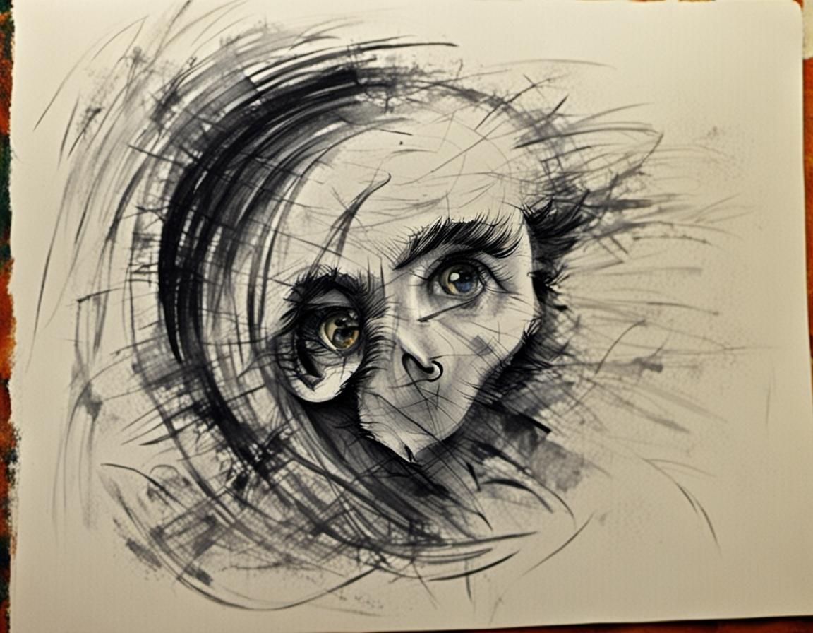 Abstract Portrait with Nature-Inspired Sketch