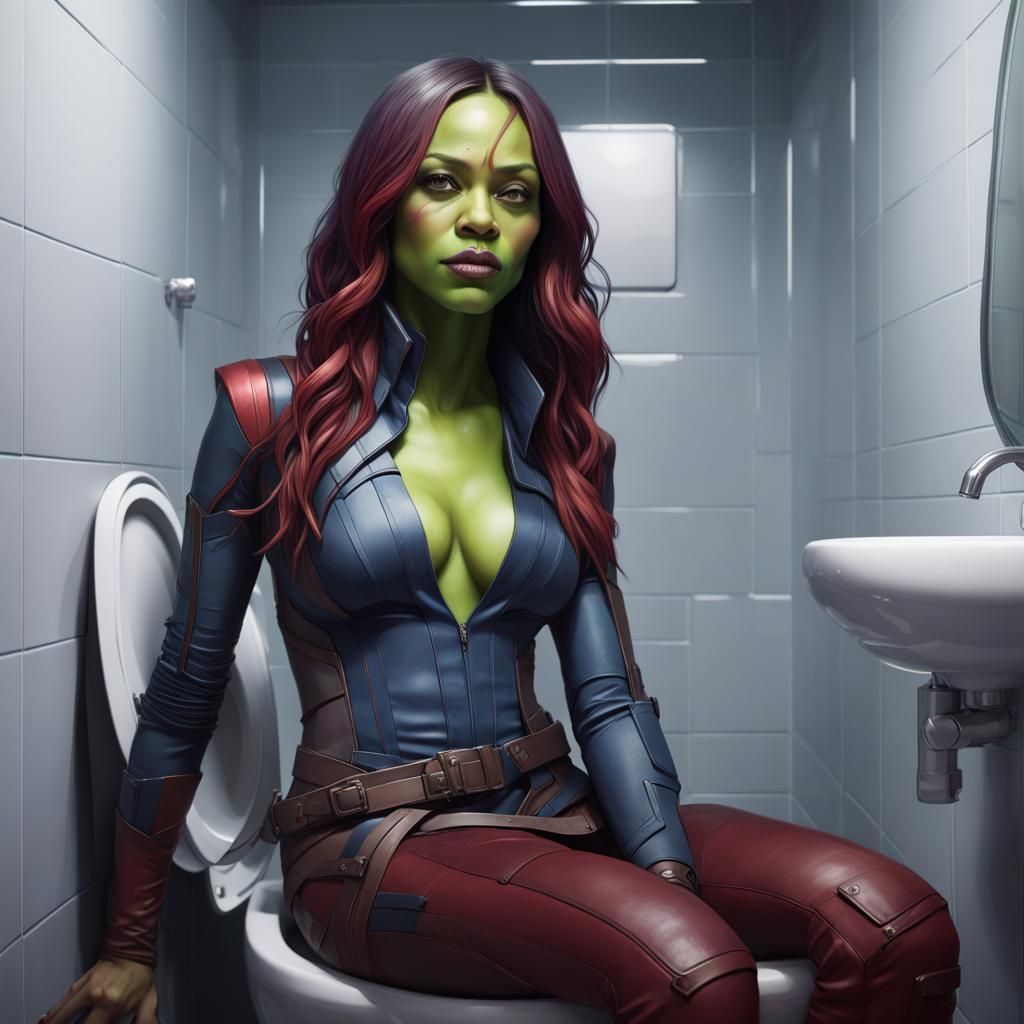Gamora on a Toilet: Hyperdetailed Artstation Portrait