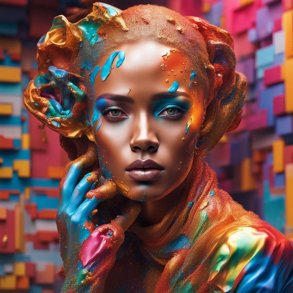 Beautiful Heavily Maquilled Model in Splash Art Style