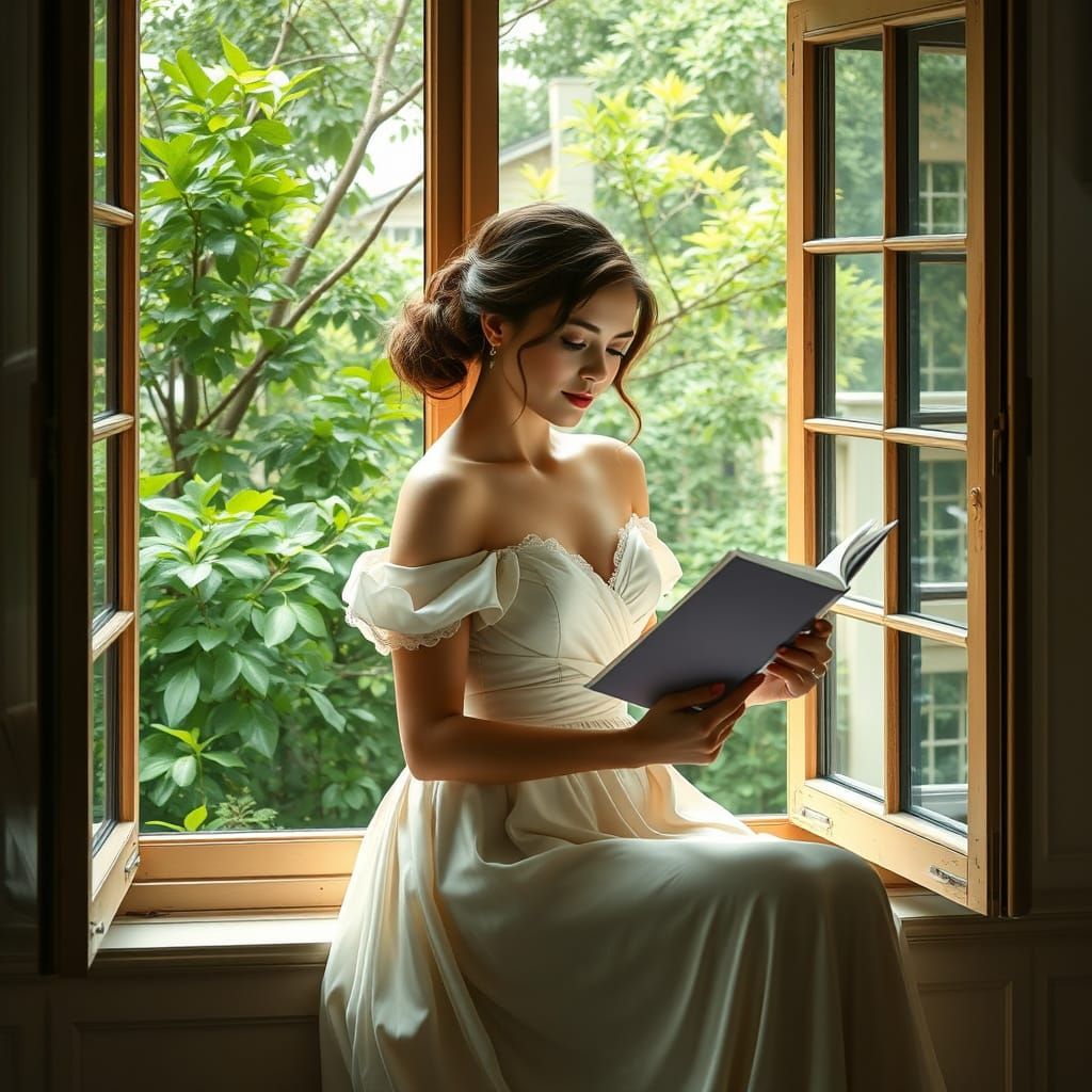 Elegant Woman Reading: Art Nouveau Portrait