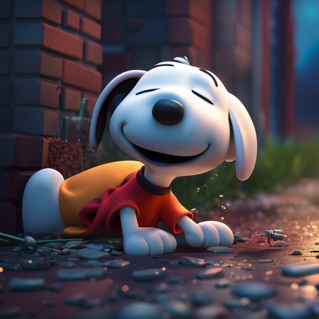 Snoopy Drunk in Gutter: 3D Digital Art