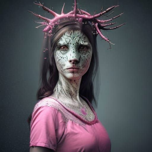 Ominous Beauty: Antlered Woman in Dark Fairy Light