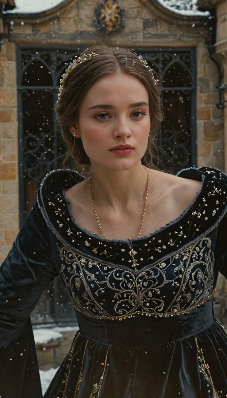 Snowy Castle Courtyard Portrait of a Princess