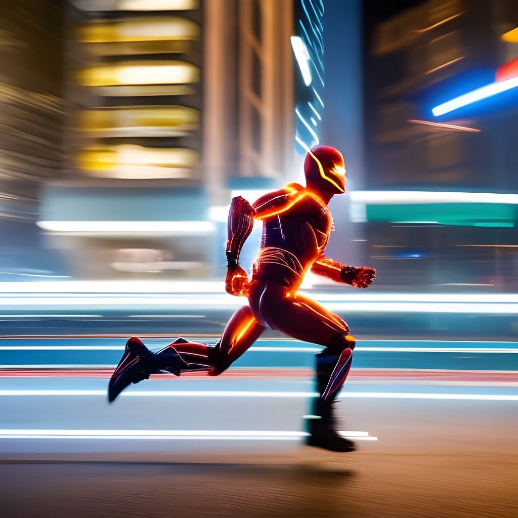 Mechanic Robot Runs in Cyberpunk City with Motion Blur