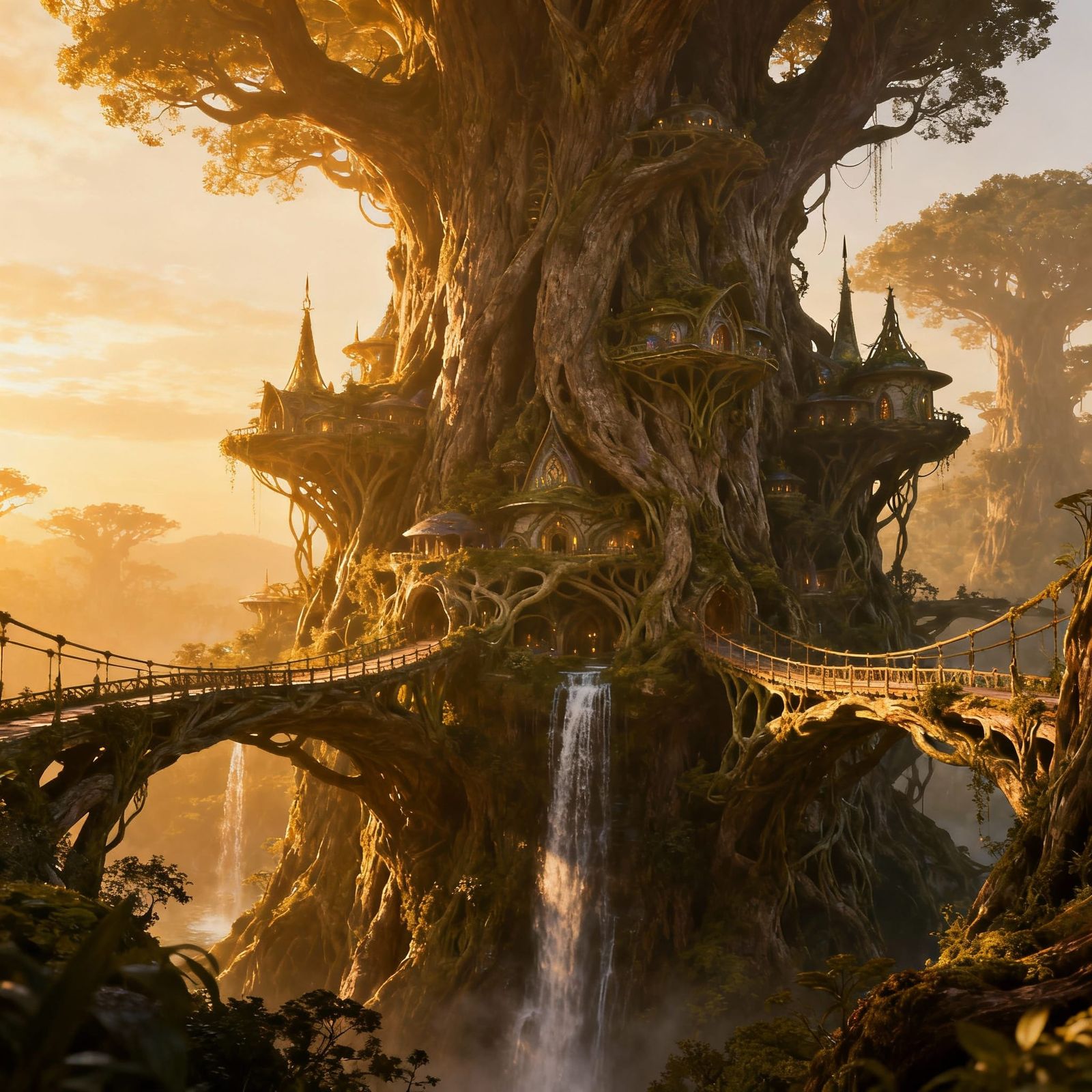 Elven City in Giant Tree, Concept Art Style