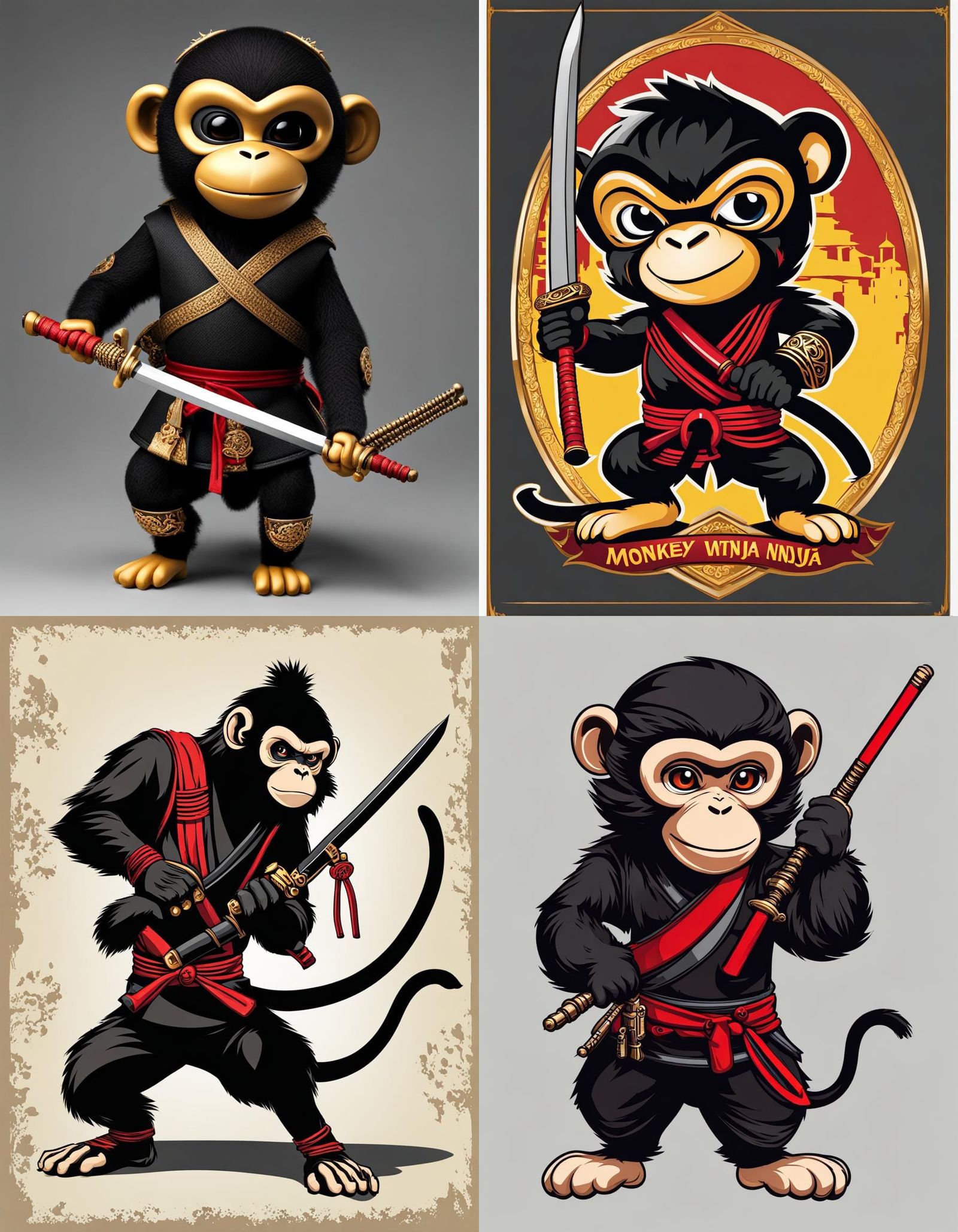 Monkey Ninja Warrior with Weapon