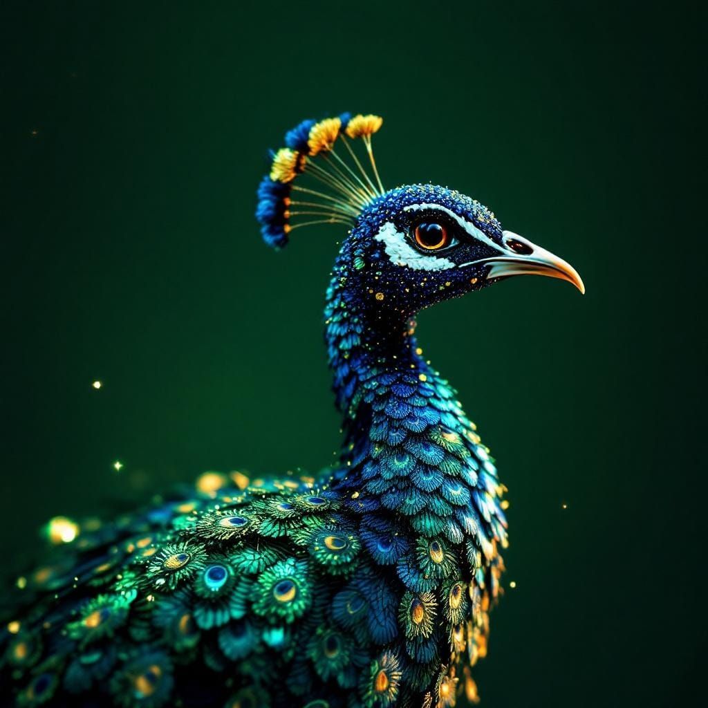 Iridescent Pearl Peacock in Sleek 3D Render