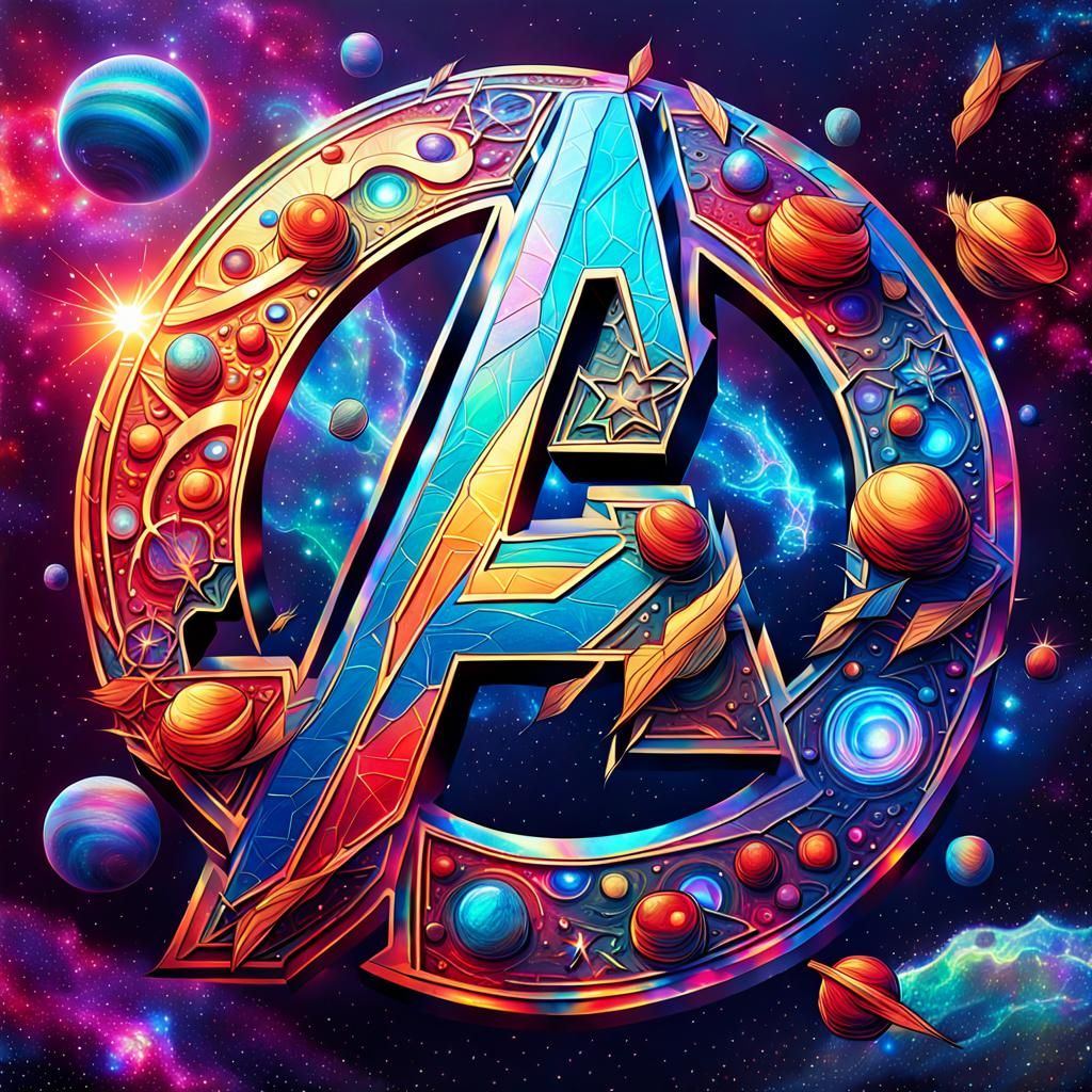 Avengers Logo in Holographic Cosmic Style