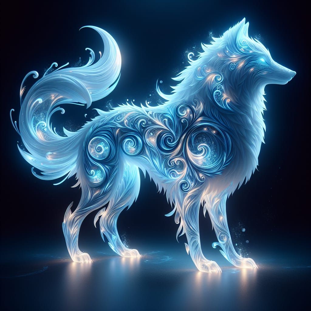 Radiant Glowing Wolf in Ethereal Fantasy Scene