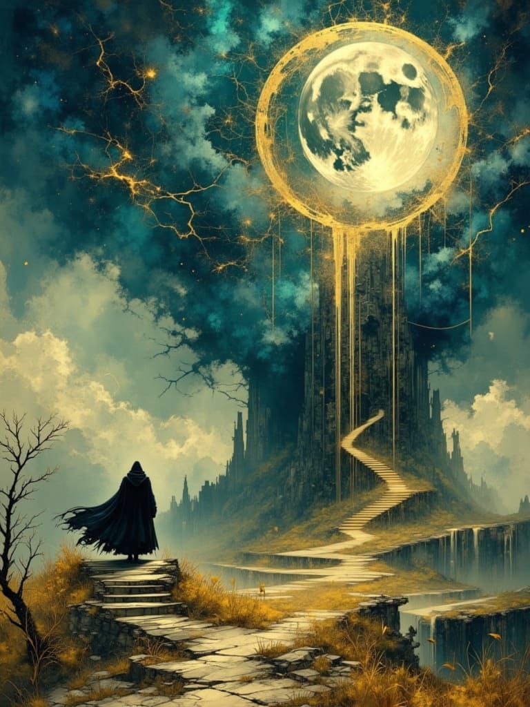 Wizard Conjures Creatures Through Sky Rift on War-Torn Lands...