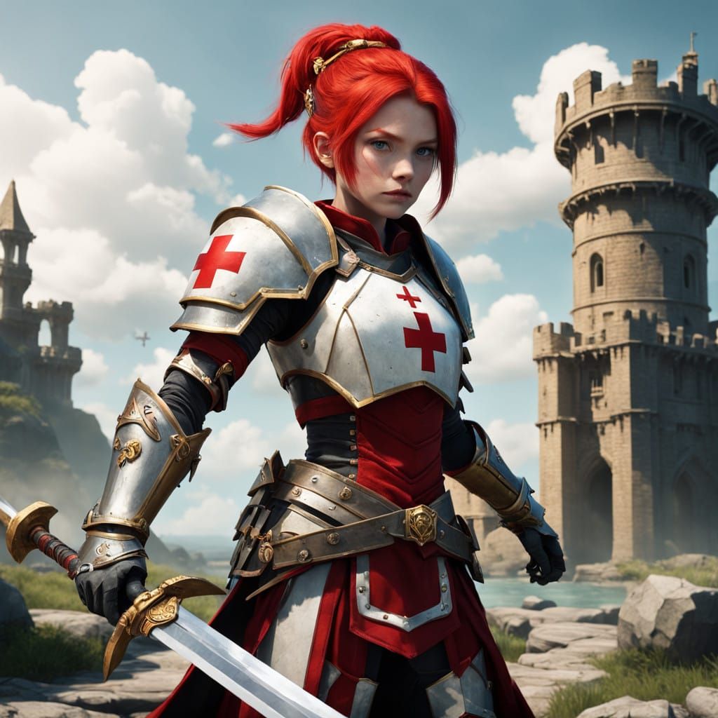 A powerful female warrior inspired by the Iop class from Wakfu.