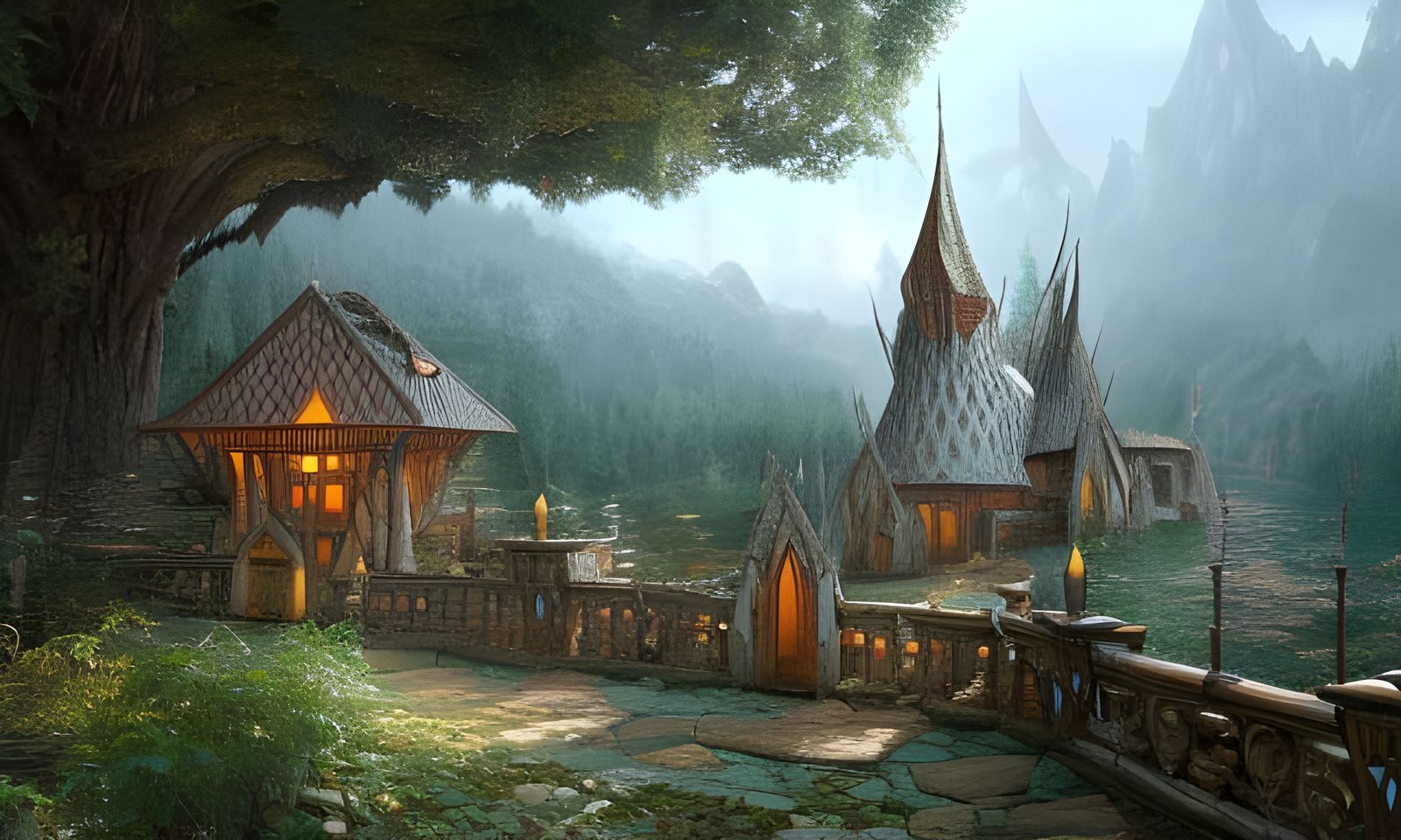 Elven Wooden Castle with Crystal Defenses