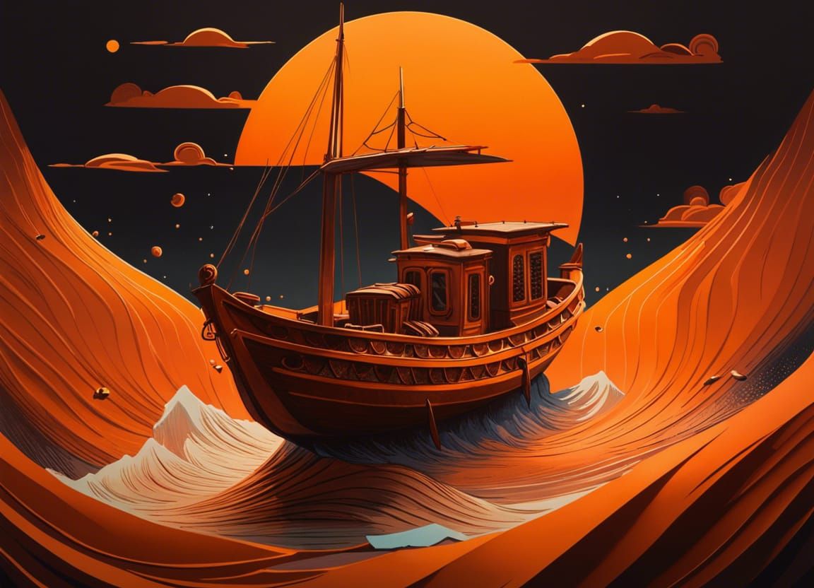 Orange Sea Voyage: A 3D Rendered Illustration